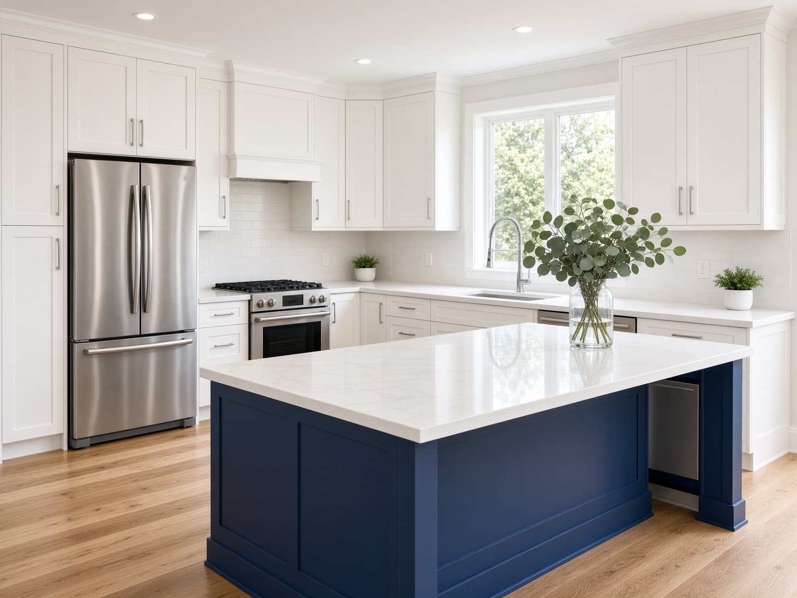 Same kitchen style after a professional clean, with clear counters and a sparkling sink